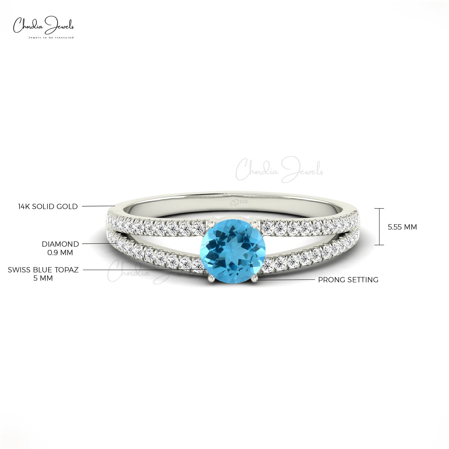 Swiss Blue Topaz & Diamond Ring