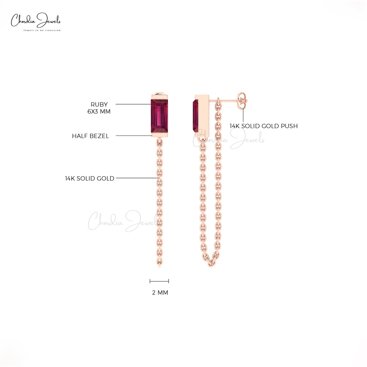 Load image into Gallery viewer, 14k Gold Baguette Ruby Earrings
