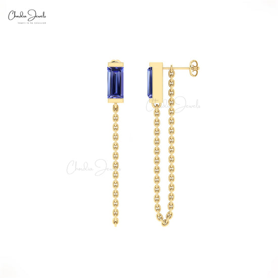 Genuine Tanzanite Chain Earrings for Women 0.60ct Gemstone 14k Gold Modern Earrings