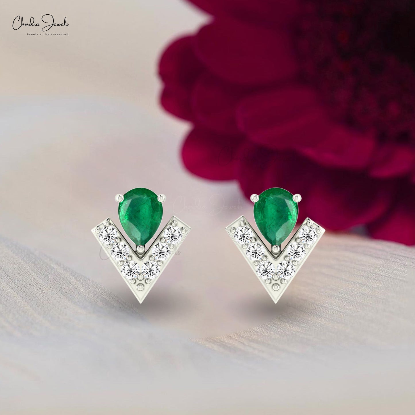 Load image into Gallery viewer, Genuine Emerald Dainty Studs 14k Real Gold White Diamond Push Back Earrings 4x3mm Pear Cut Gemstone Fine Jewelry For Wedding Gift
