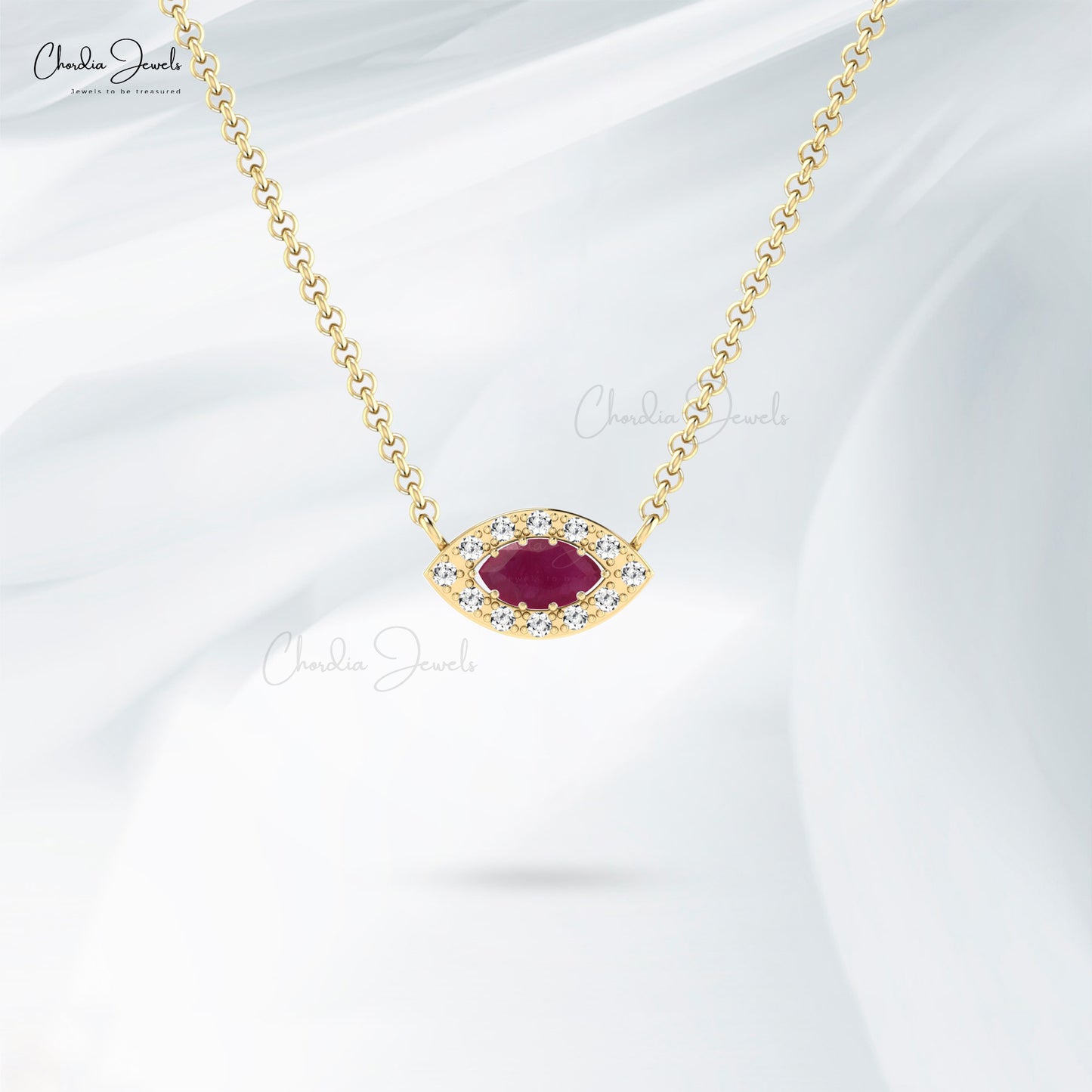 Natural  Ruby Diamond Necklace 14k  Solid Gold Necklace For Birthday Gift
