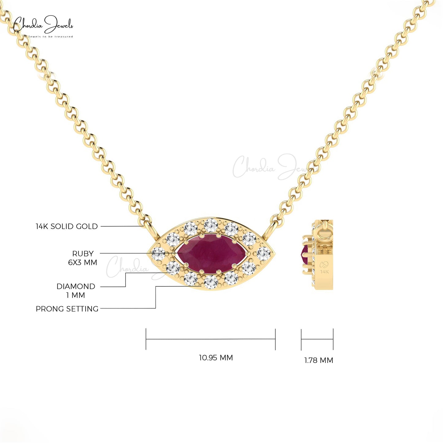 Natural  Ruby Diamond Necklace 14k  Solid Gold Necklace For Birthday Gift