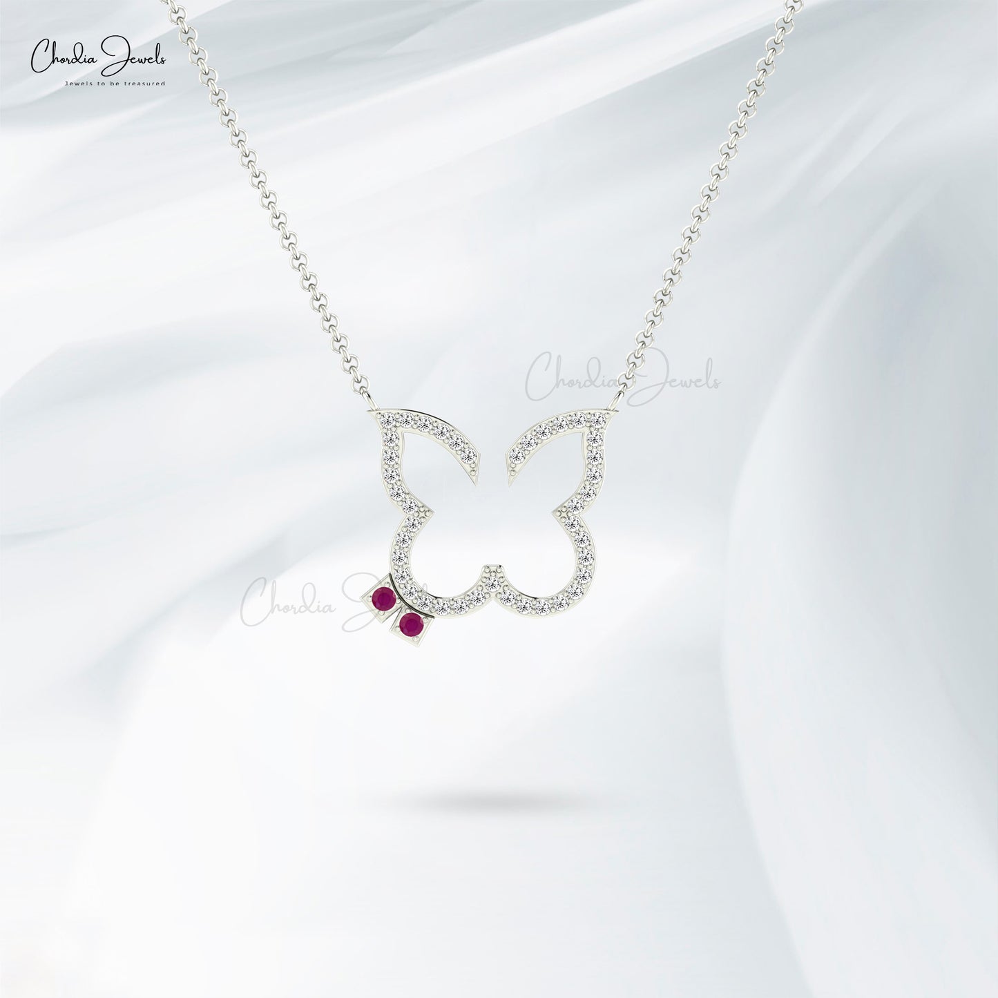 Natural  Ruby Diamond Dainty Necklace 14k Solid Gold Necklace For Birthday Gift