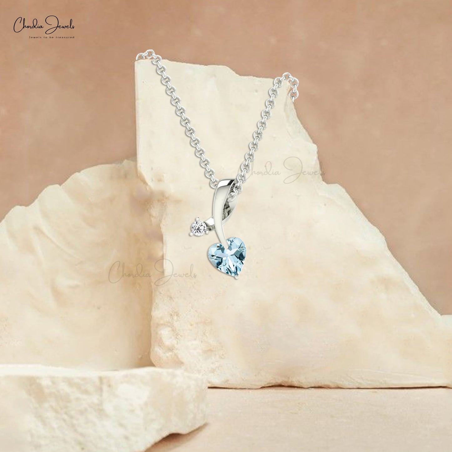 AAA Aquamarine Twisted Diamond Pendant 14k Solid Gold Pendant For Women's