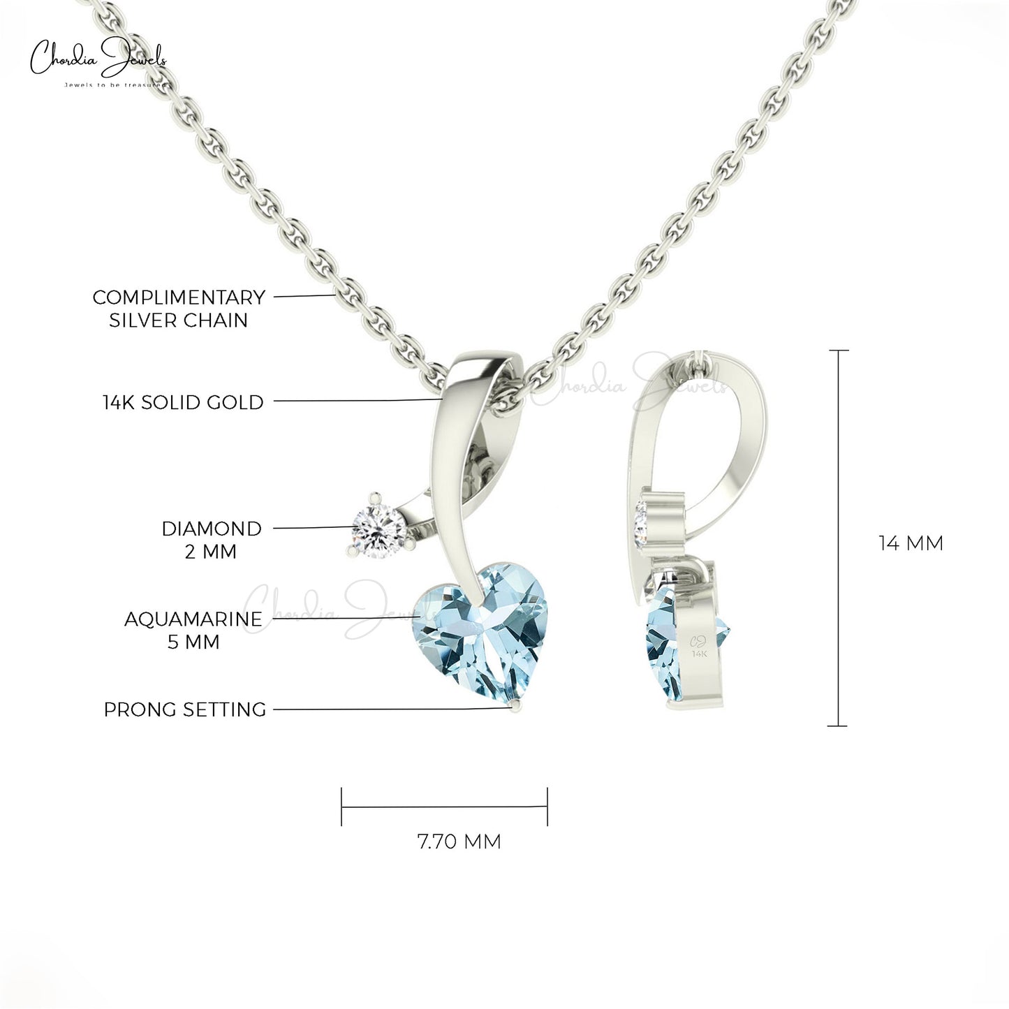 AAA Aquamarine Twisted Diamond Pendant 14k Solid Gold Pendant For Women's