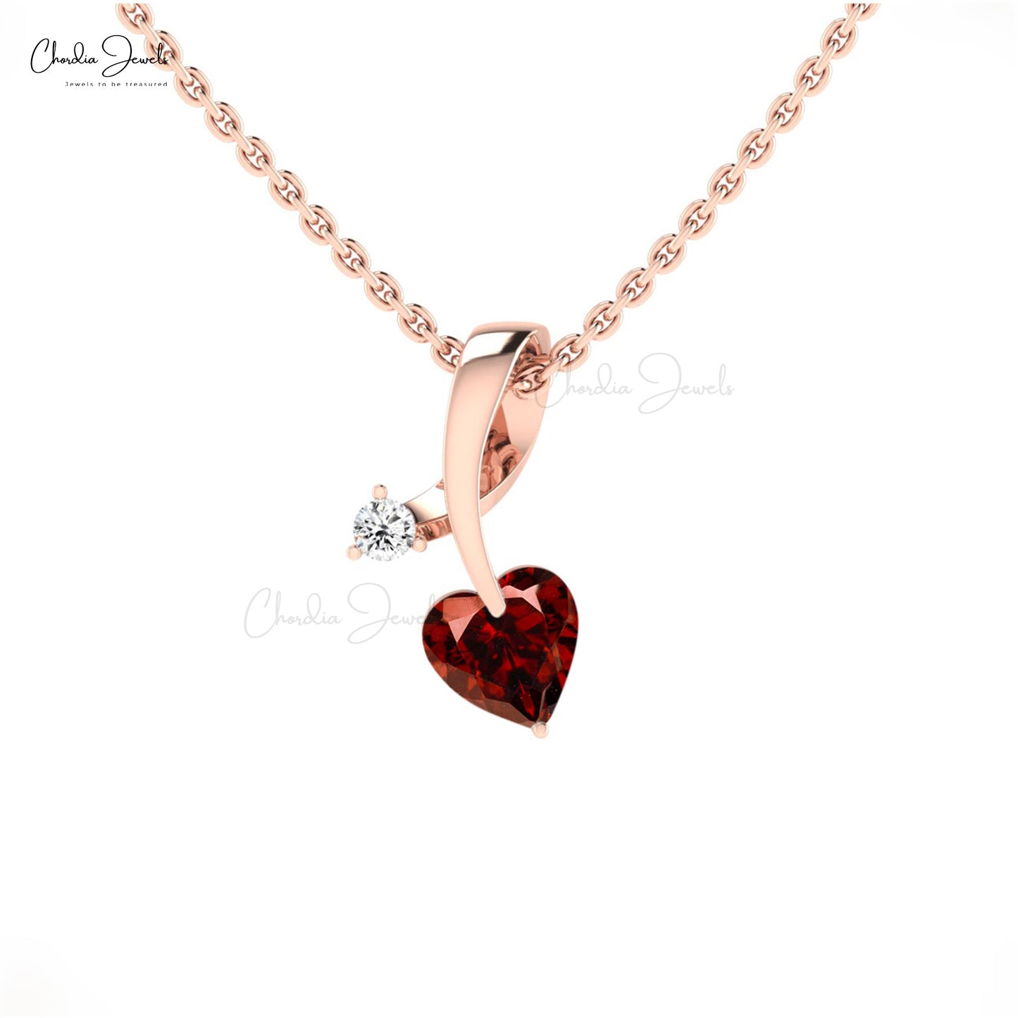 Elegant Garnet Heart Cut  Pendant 14k Solid Gold Diamond Valentine's Day jewelry Gift