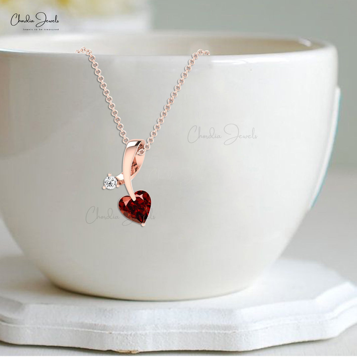 Elegant Garnet Heart Cut  Pendant 14k Solid Gold Diamond Valentine's Day jewelry Gift