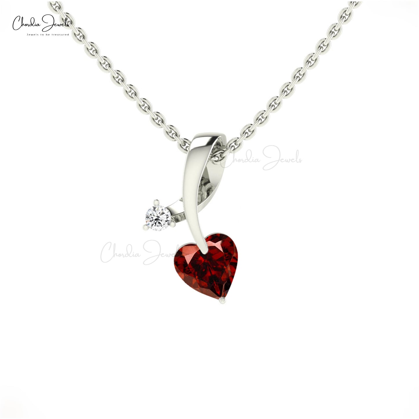 Elegant Garnet Heart Cut  Pendant 14k Solid Gold Diamond Valentine's Day jewelry Gift