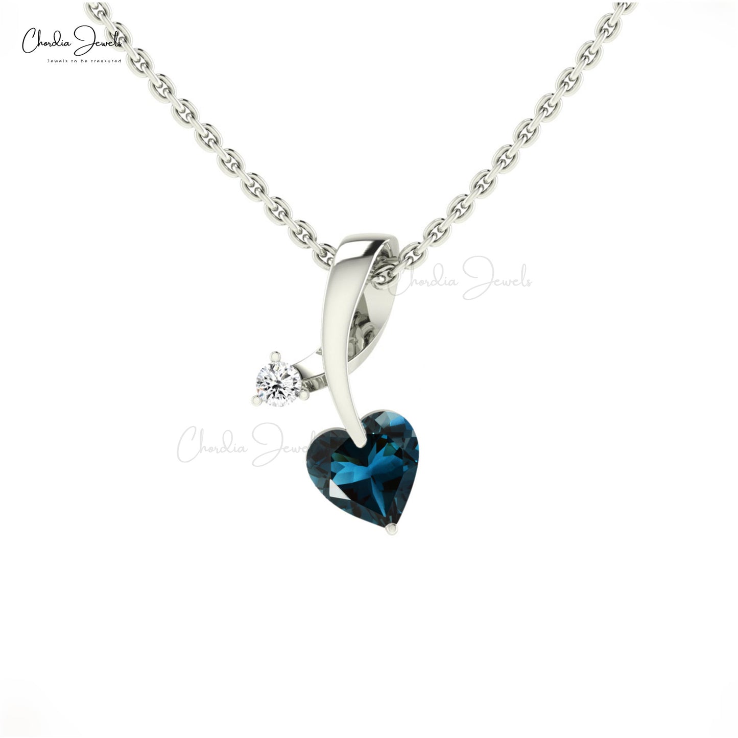 Natural London Blue Topaz Twisted Pendant In 14k Solid Gold Diamond Minimalist Pendants