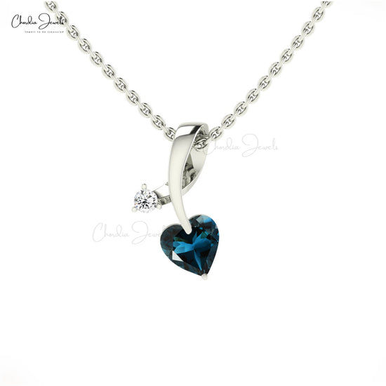Natural London Blue Topaz Twisted Pendant In 14k Solid Gold Diamond Minimalist Pendants