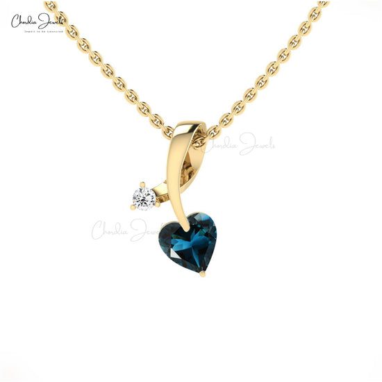 Natural London Blue Topaz Twisted Pendant In 14k Solid Gold Diamond Minimalist Pendants