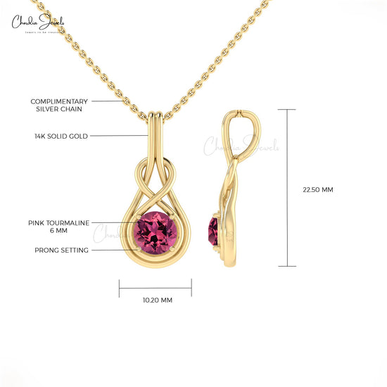 Load image into Gallery viewer, October Birthstone Natural Pink Tourmaline Solitaire Pendant Brilliant Round Cut 6mm Gemstone Pendant 14k Solid Gold Pendant For Women&amp;#39;s
