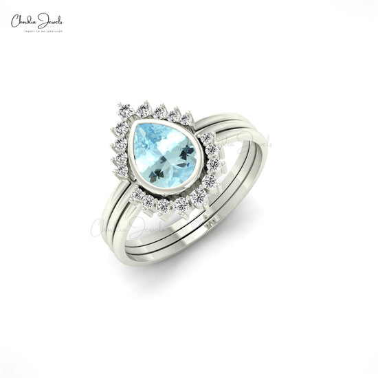 Load image into Gallery viewer, 14k Solid Gold Stackable Ring 0.72ct Aquamarine Gemstone &amp;amp; Genuine Diamond Ring For Women
