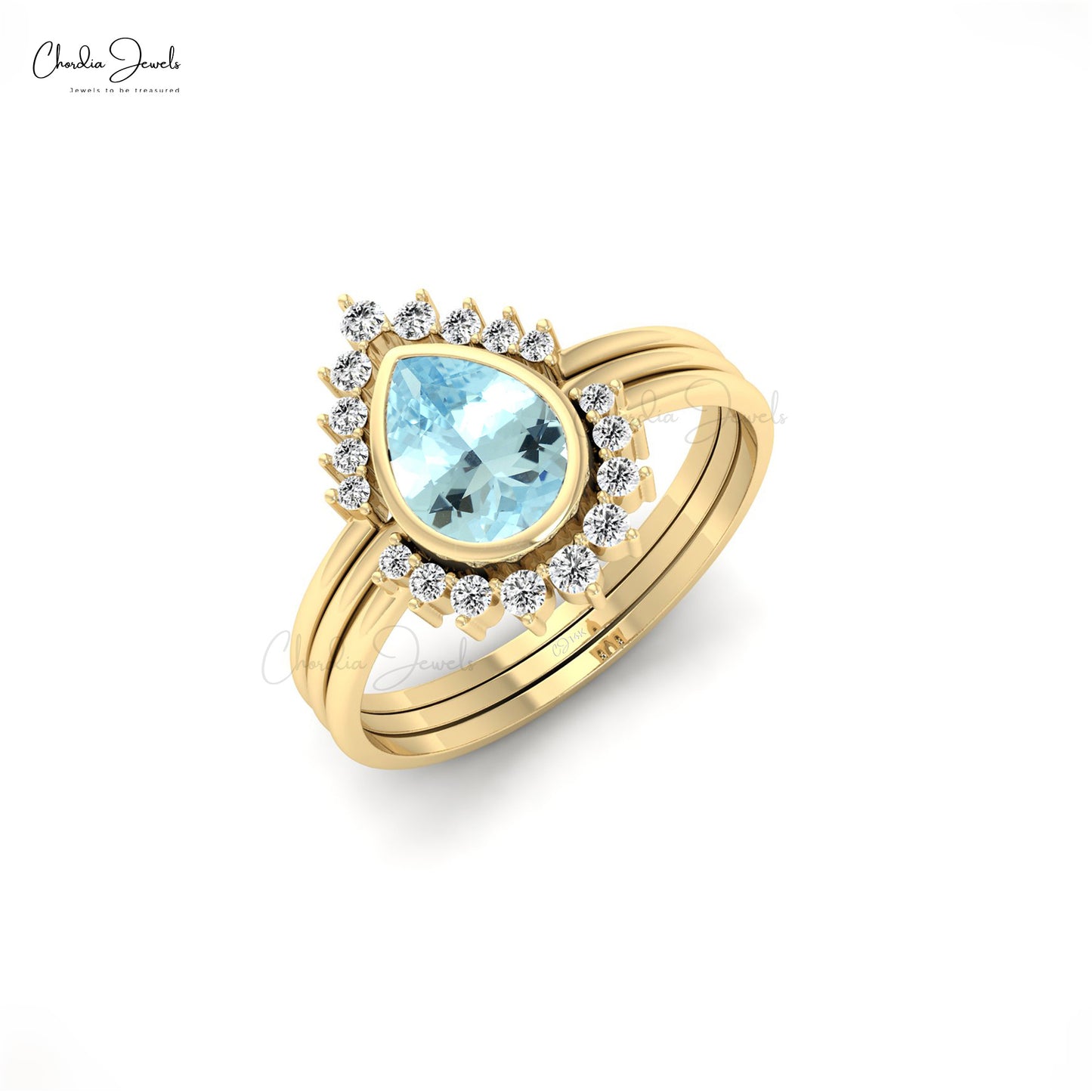 14k Solid Gold Stackable Ring 0.72ct Aquamarine Gemstone & Genuine Diamond Ring For Women