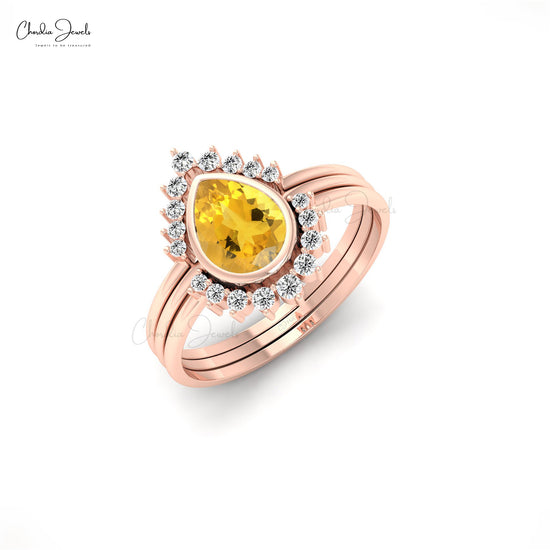 Genuine 0.63ct Citrine Stackable Ring 14k Solid Gold Dainty Diamond Unique Ring For Gift