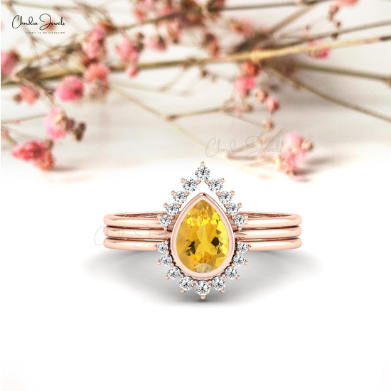 Genuine 0.63ct Citrine Stackable Ring 14k Solid Gold Dainty Diamond Unique Ring For Gift