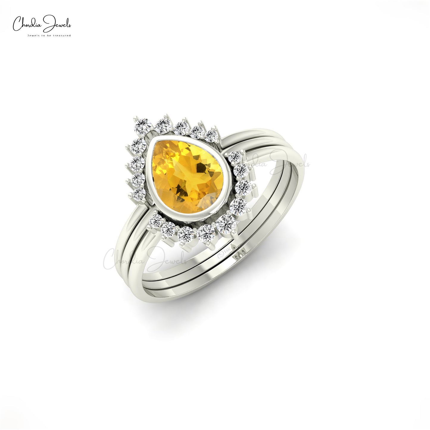 Genuine 0.63ct Citrine Stackable Ring 14k Solid Gold Dainty Diamond Unique Ring For Gift