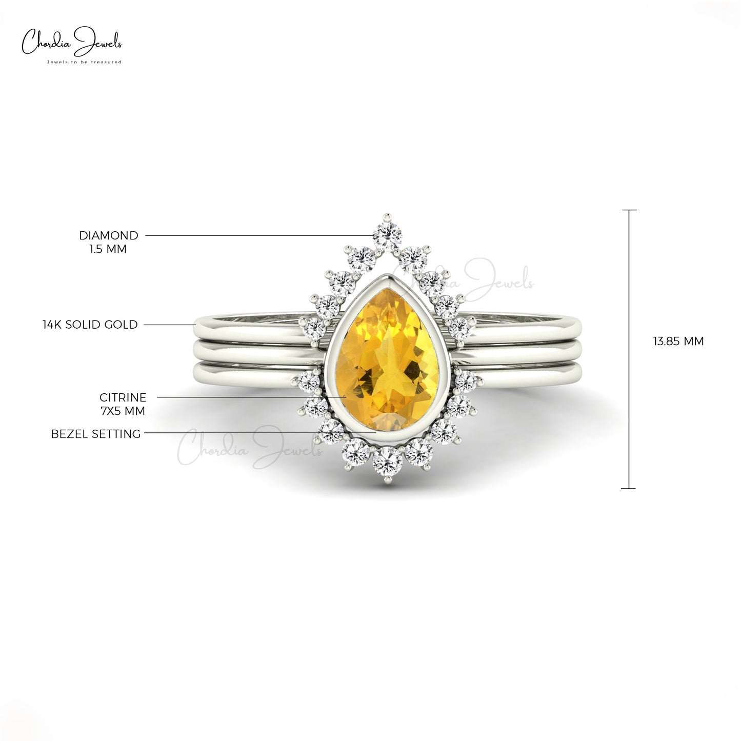 Genuine 0.63ct Citrine Stackable Ring 14k Solid Gold Dainty Diamond Unique Ring For Gift