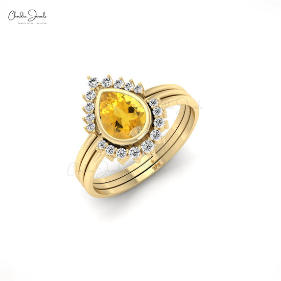 Genuine 0.63ct Citrine Stackable Ring 14k Solid Gold Dainty Diamond Unique Ring For Gift
