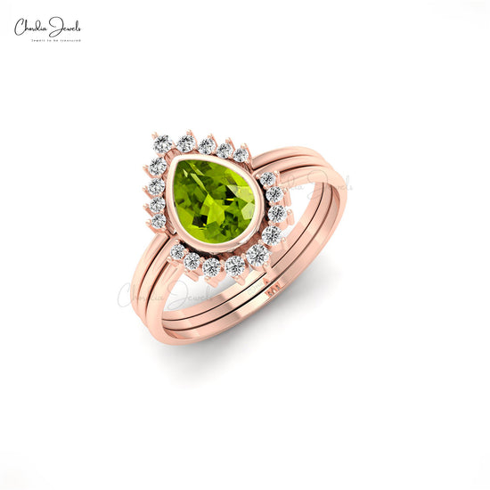 14k Gold Peridot Stackable Ring with Genuine Diamonds August Birthstone Handcrafted Ring