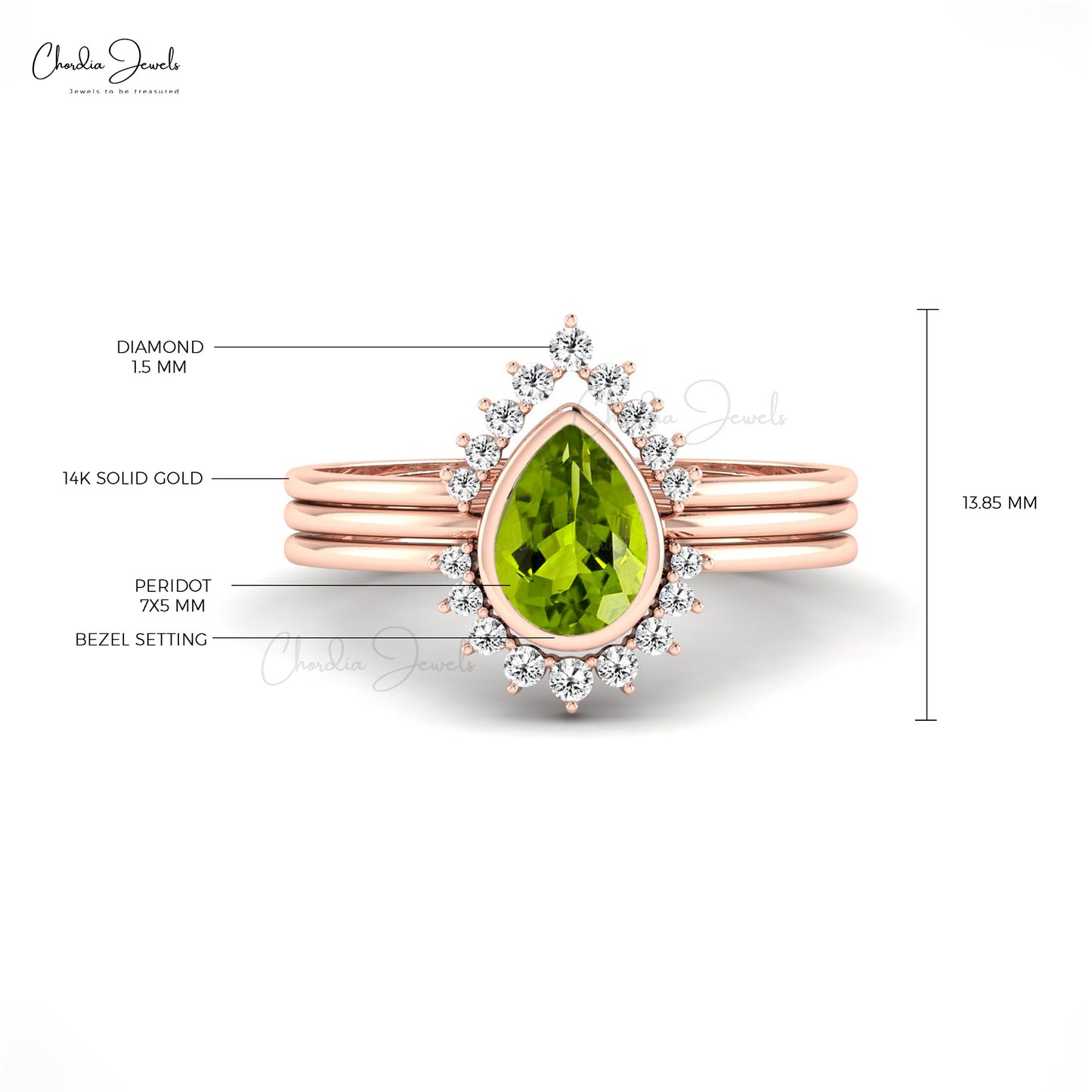 14k Gold Peridot Stackable Ring with Genuine Diamonds August Birthstone Handcrafted Ring