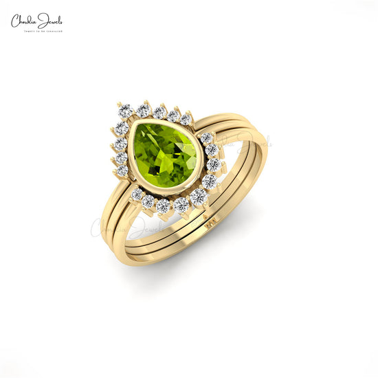 Genuine Peridot Engagement Ring, Solid Yellow Gold Diamond Halo Setting ,  Round Green Gemstone, Unique Beaded Band - Etsy