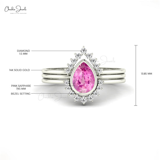 Natural Pink Sapphire Stackable Ring in 14k Solid Gold Diamonds Accented Dainty Ring