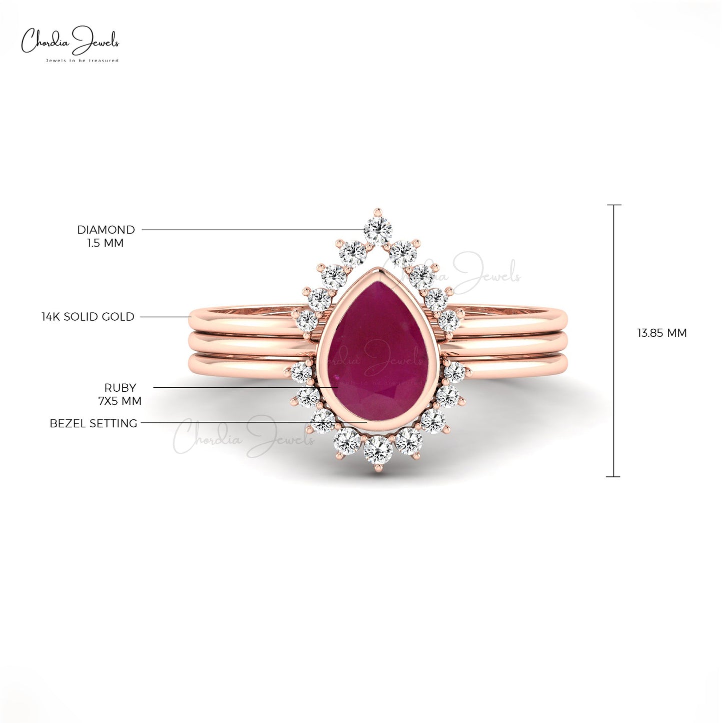 Pear Shape Cabochon Ruby And Diamond Ring In 18k White Gold –  Emiratesdiamonds