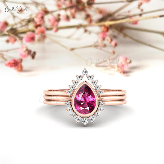 Stackable Rhodolite Garnet Ring with Genuine Diamond 14k Gold Light Weight Ring For Her