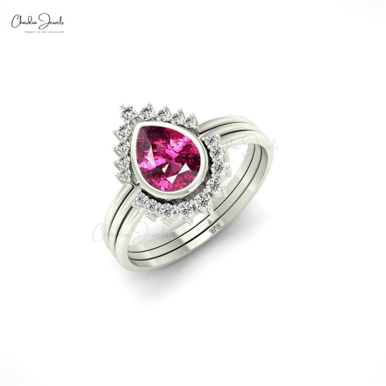 Load image into Gallery viewer, Stackable Rhodolite Garnet Ring with Genuine Diamond 14k Gold Light Weight Ring For Her
