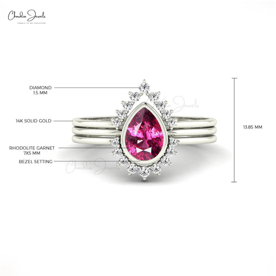 Stackable Rhodolite Garnet Ring with Genuine Diamond 14k Gold Light Weight Ring For Her