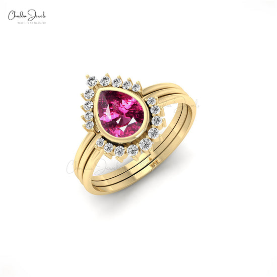 Stackable Rhodolite Garnet Ring with Genuine Diamond 14k Gold Light Weight Ring For Her