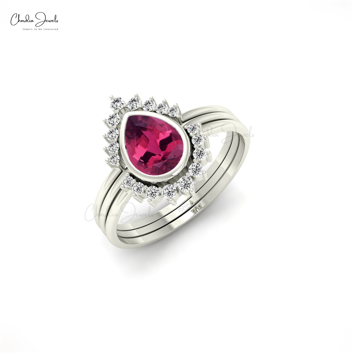 Buy 14k Solid Gold Pink Tourmaline Diamond Halo Ring | Chordia Jewels
