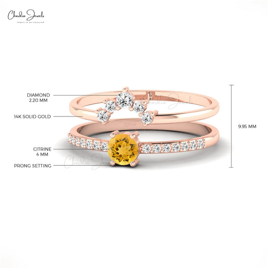 Dual Band Citrine Diamond Promise Ring by Chordia Jewels