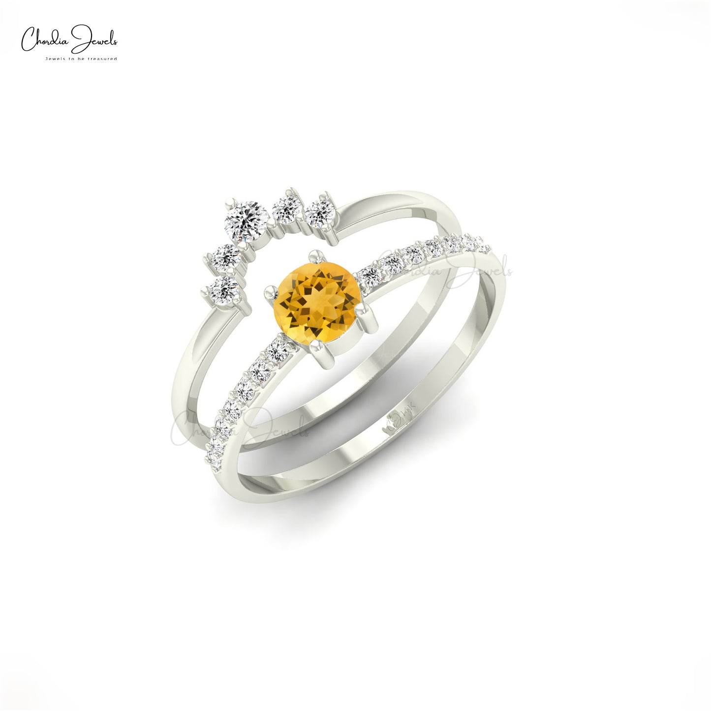 Chordia Jewels 14k Gold 4mm Citrine Chevron Diamond Stackable Ring