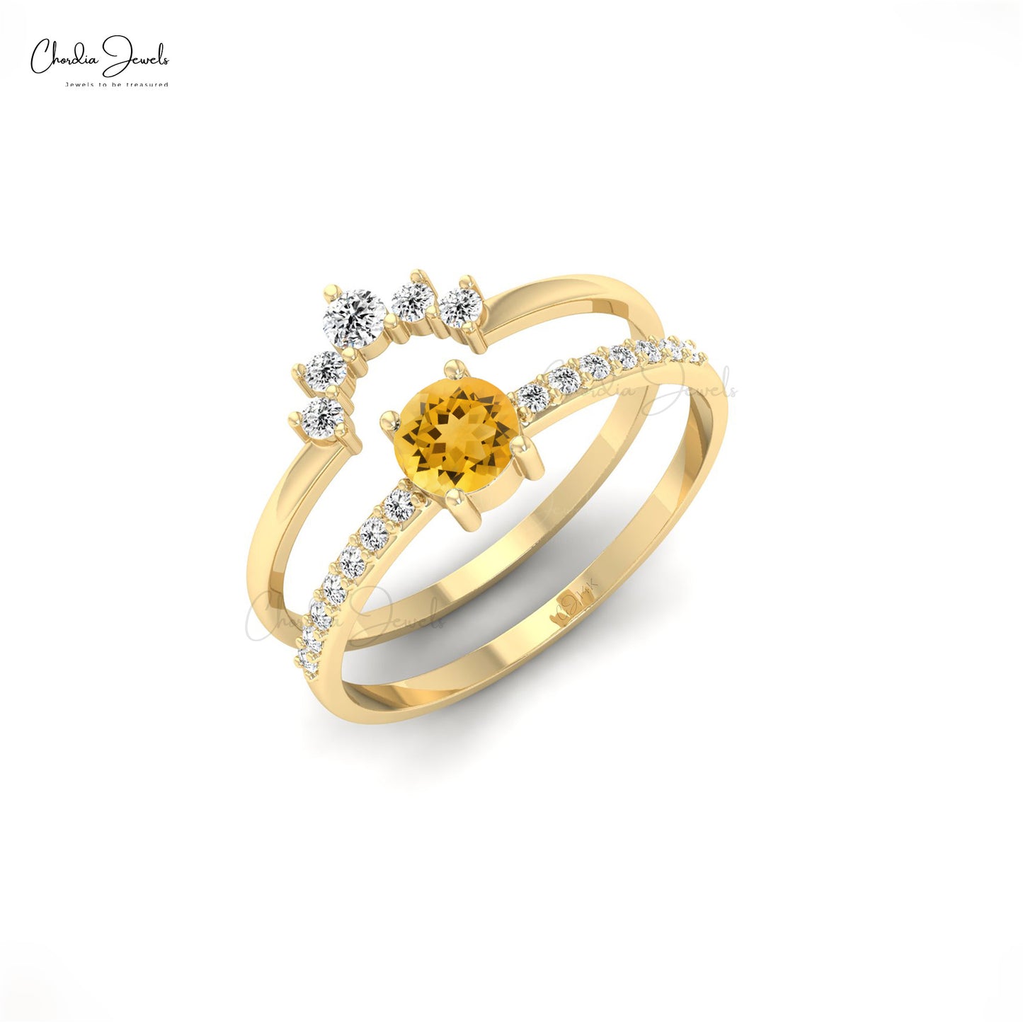 Women’s 14k Gold Chevron Citrine Stackable Ring
