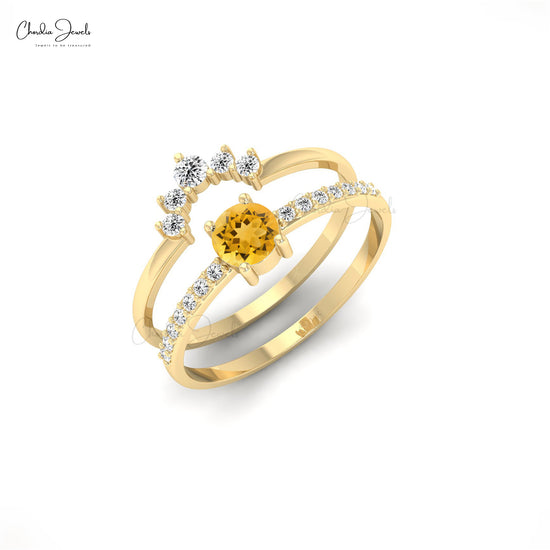 Women’s 14k Gold Chevron Citrine Stackable Ring