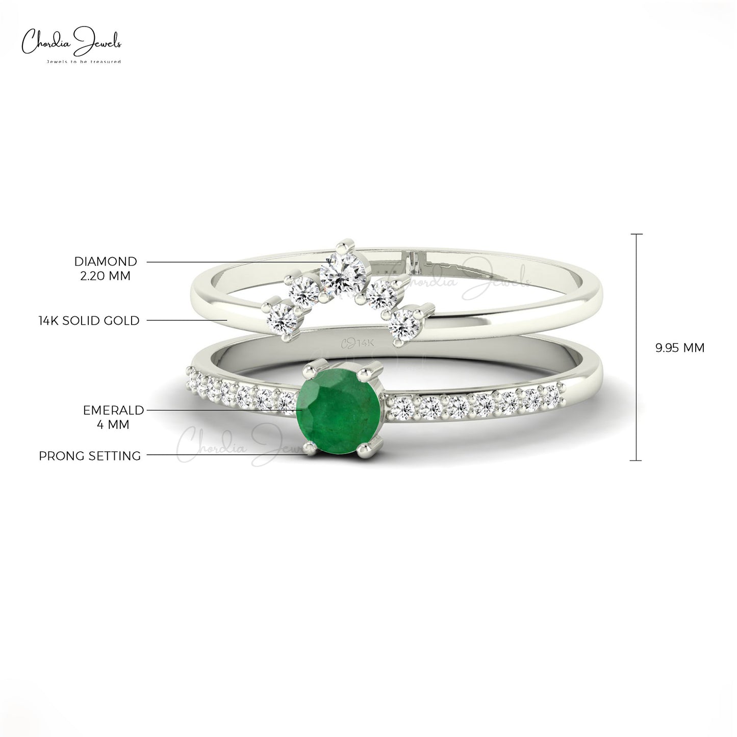 Stackable Ring With 0.23ct Emerald Gemstone 14k Solid Gold Diamond Eternity Band For Gift