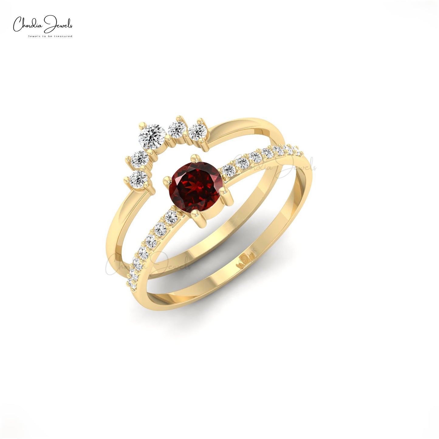 Authentic Garnet & Diamond Accented Ring 6x4mm Oval Cut 14k Solid Gold Stackable Ring