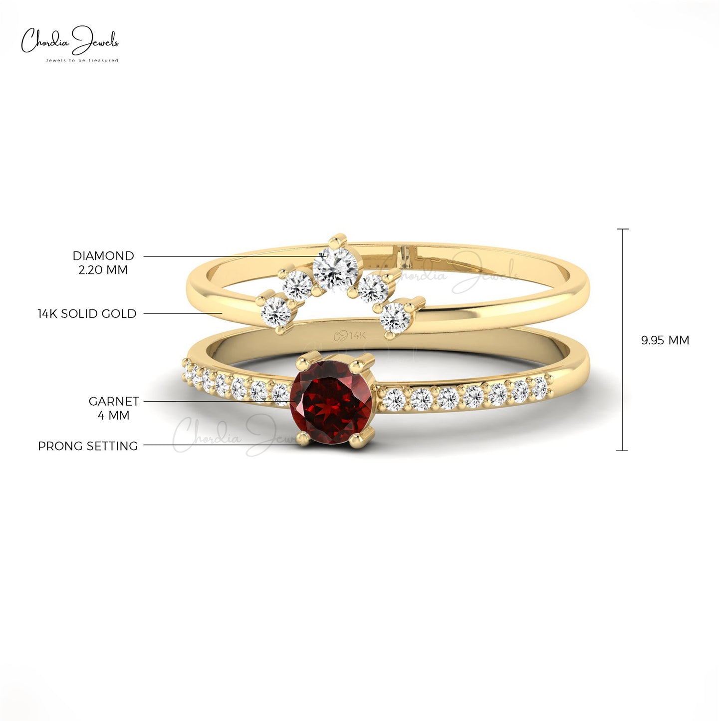 Authentic Garnet & Diamond Accented Ring 6x4mm Oval Cut 14k Solid Gold Stackable Ring