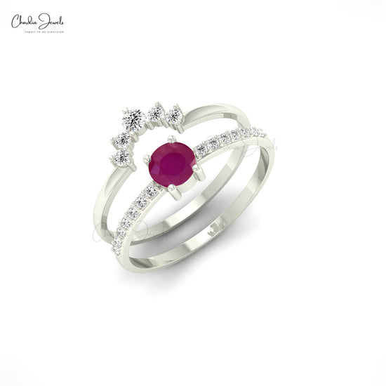 Round-Cut Ruby Stackable Ring in 14k Real Gold Minimalist Diamond Promise Ring For Love