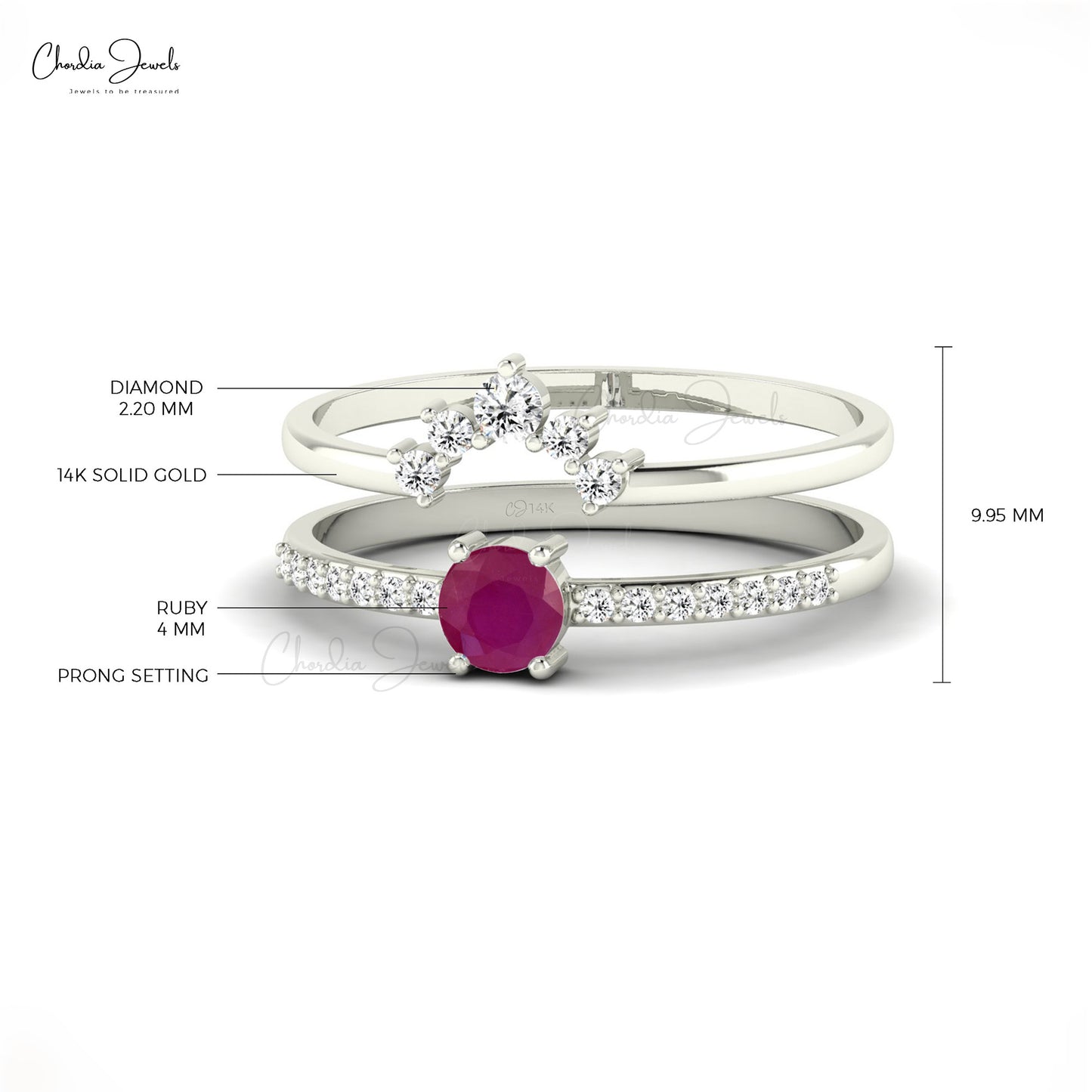 Round-Cut Ruby Stackable Ring in 14k Real Gold Minimalist Diamond Promise Ring For Love