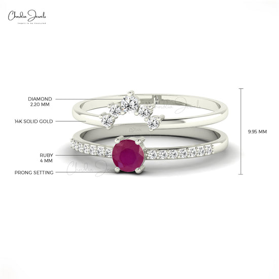 Round-Cut Ruby Stackable Ring in 14k Real Gold Minimalist Diamond Promise Ring For Love