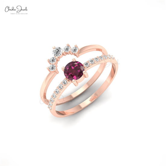 Anniversary Gift Ring with 4mm Rhodolite Garnet and Diamonds