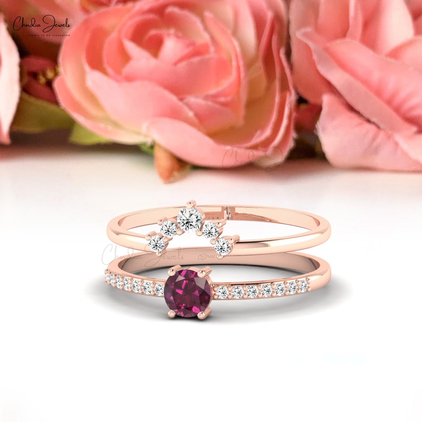 Chordia Jewels Solid Gold Stackable Garnet and Diamond Ring