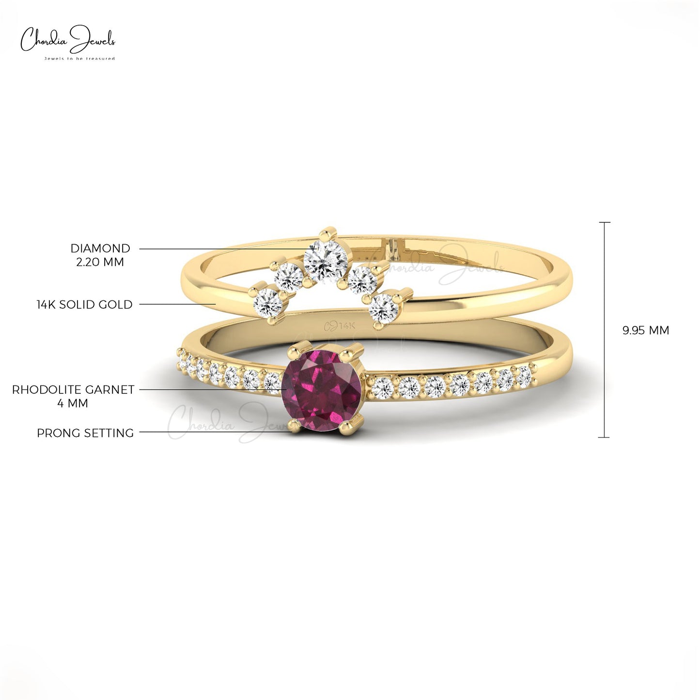 Round Cut January Birthstone Garnet Ring with 0.20 Ct Diamonds