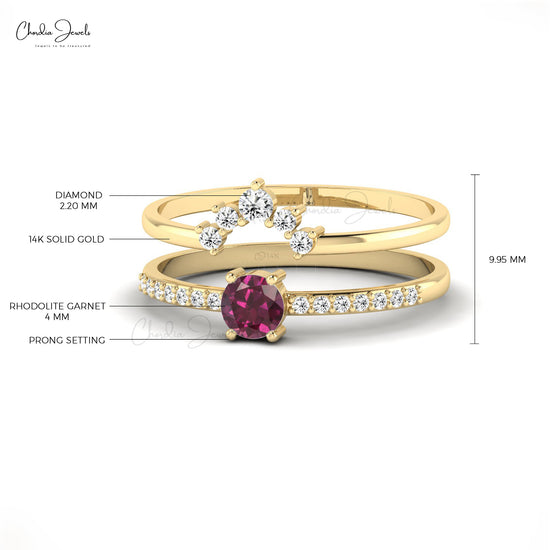 Round Cut January Birthstone Garnet Ring with 0.20 Ct Diamonds