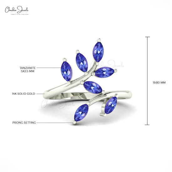AAA Tanzanite 7 Stone Ring With 5x2.5mm Marquise Cut Prong Set In 14k Real Gold Ring
