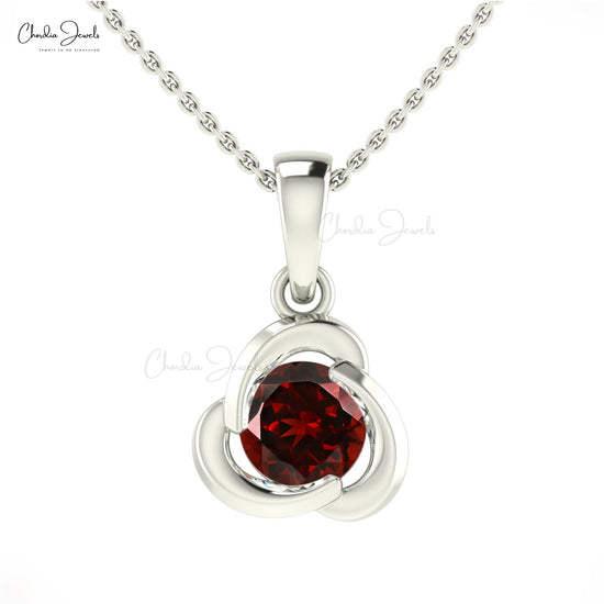 Natural Garnet Solitaire Pendant 14k Solid Gold 1.27Ct Round Gemstone Dainty Jewelry For Gift