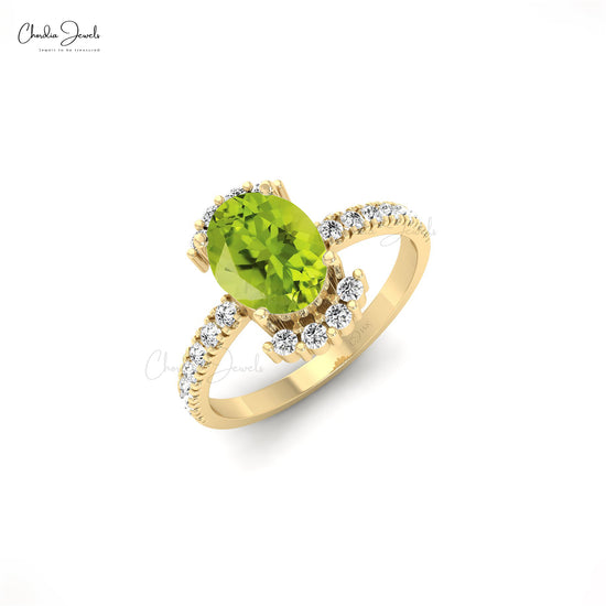 Halfway Diamond Ring In 14k Solid Gold Peridot August Birthstone Engagement Rings